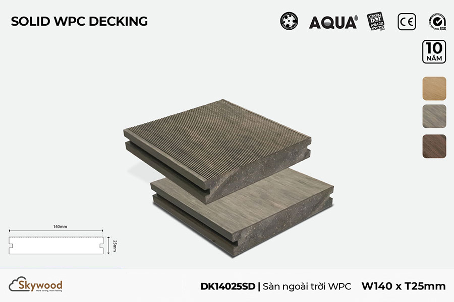 Sàn ngoài trời WPC Solid DK14025SD – Driftwood – 25mm